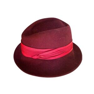 Betmar Burgundy Wool Unstructured Fedora Knot Satin Band Whimsigoth Dark Romance